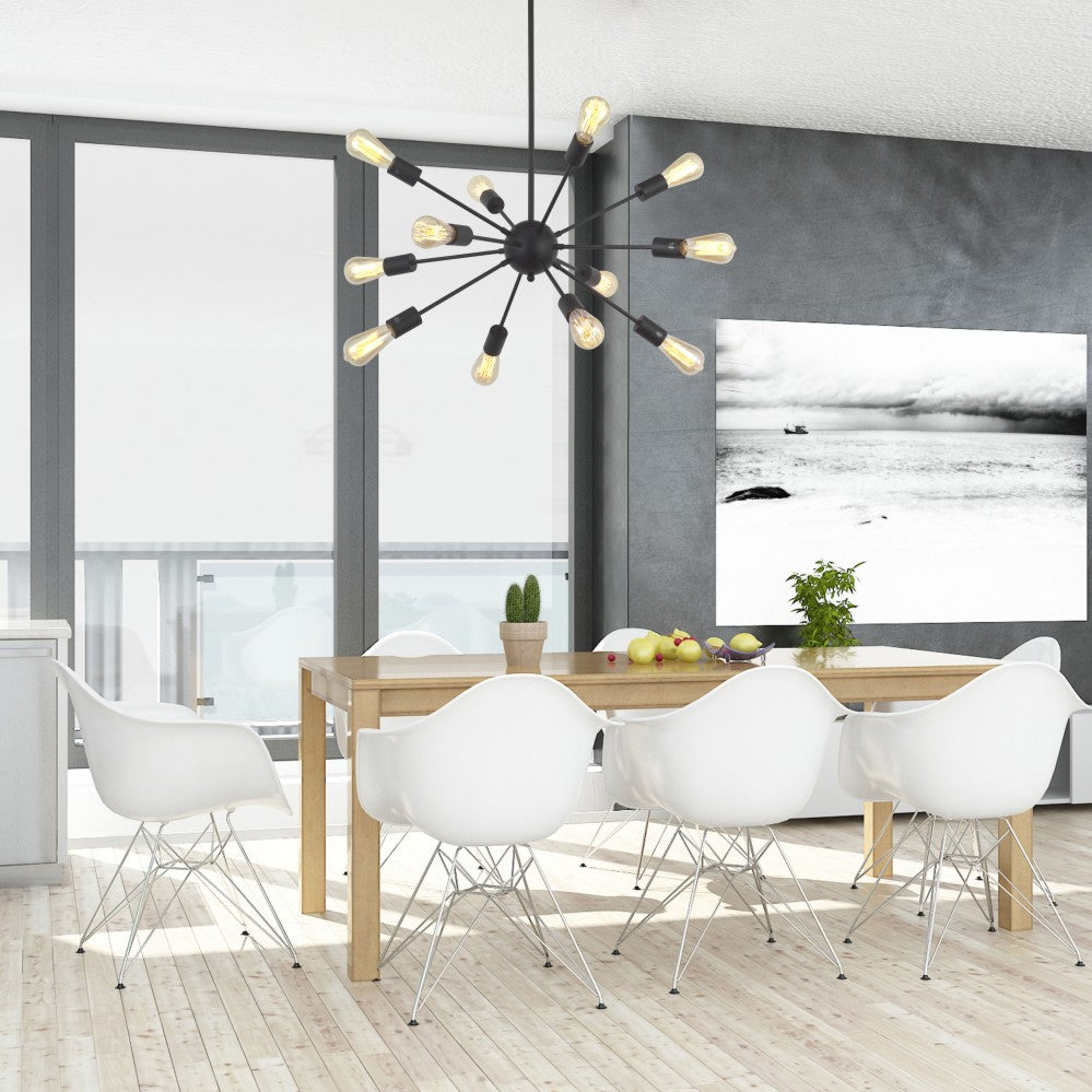 VINLUZ Industrial Modern Sputnik Chandelier Lighting 12 Light Black
