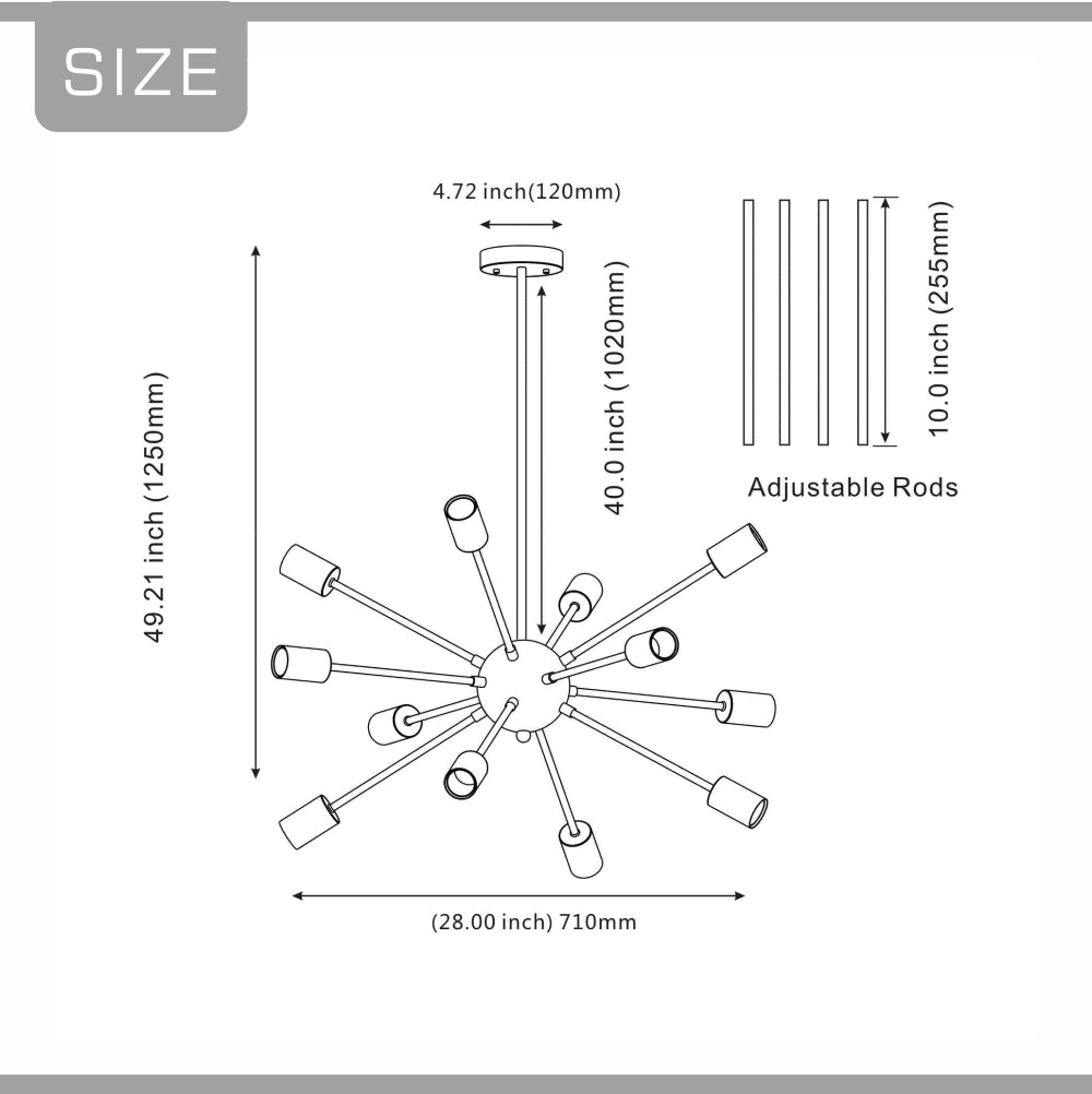 VINLUZ Modern Sputnik Chandelier Lighting 12 Lights Italian Designed Brushed Nickel