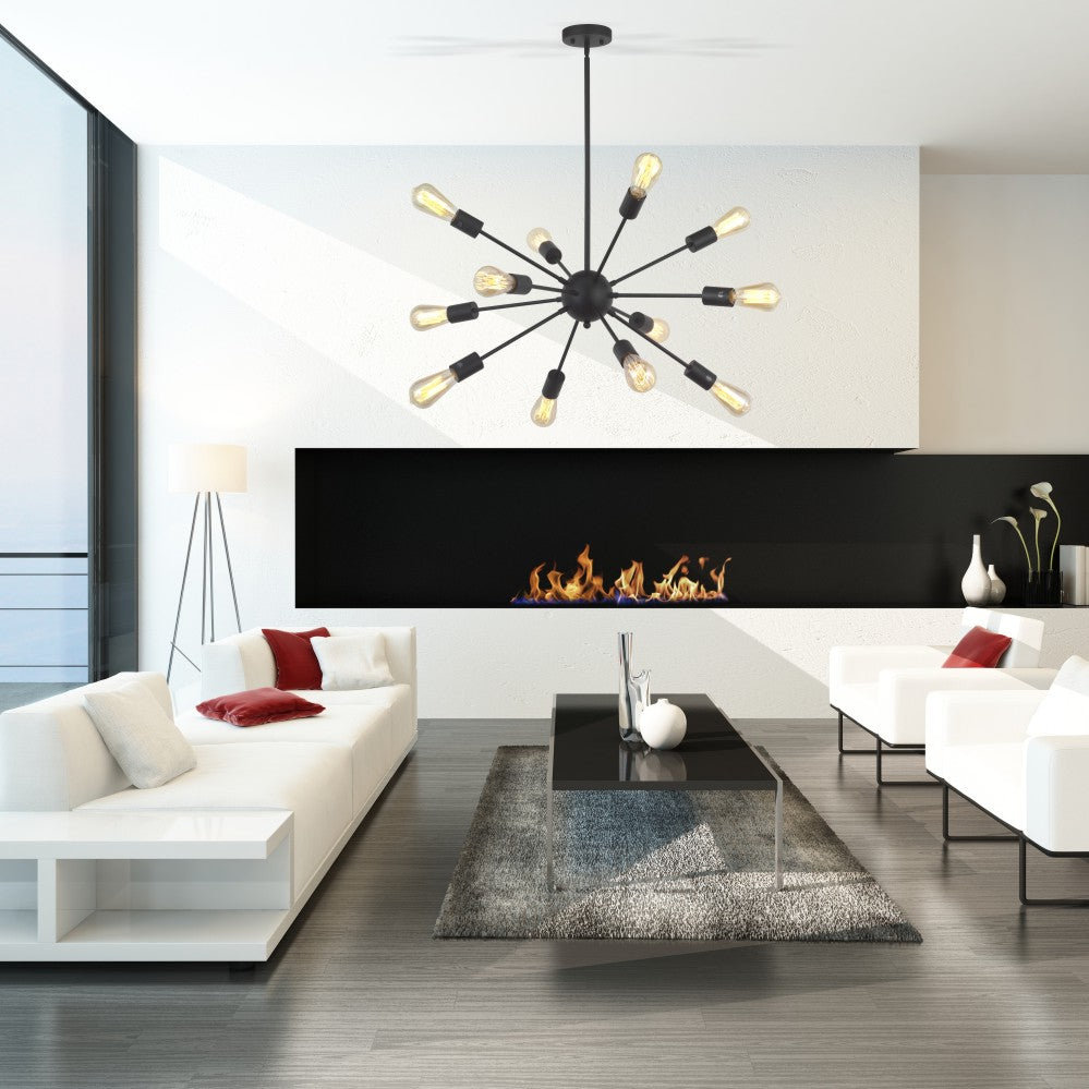 VINLUZ Industrial Modern Sputnik Chandelier Lighting 12 Light Black