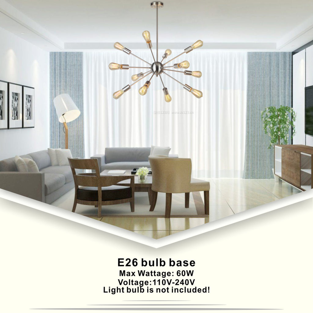 VINLUZ Modern Sputnik Chandelier Lighting 12 Lights Italian Designed Brushed Nickel