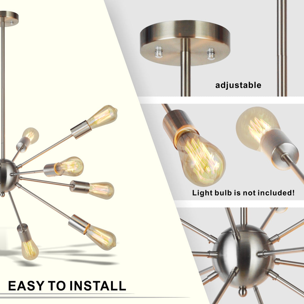 VINLUZ Modern Sputnik Chandelier Lighting 12 Lights Italian Designed Brushed Nickel