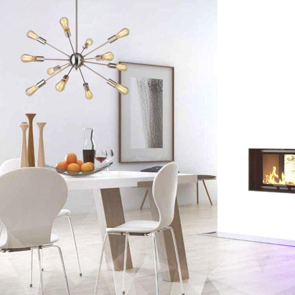 VINLUZ Modern Sputnik Chandelier Lighting 12 Lights Italian Designed Brushed Nickel