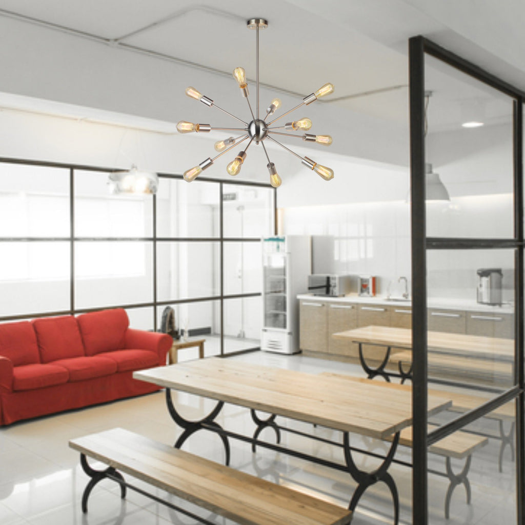 VINLUZ Modern Sputnik Chandelier Lighting 12 Lights Italian Designed Brushed Nickel
