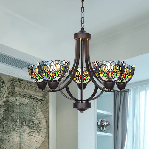 VINLUZ 5 Light Chandeliers Tiffany Style 7.5-inch Stained Glass Shaded, Oil Rubbed Bronze