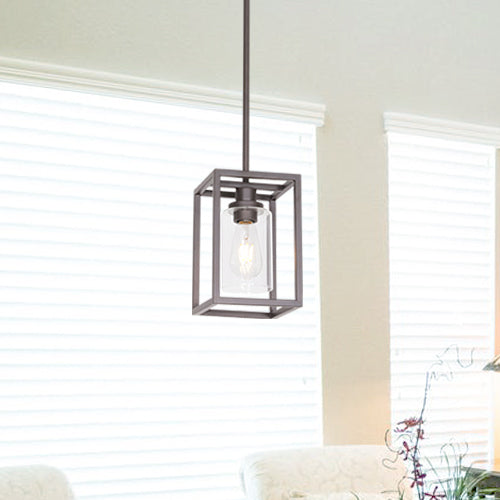 VINLUZ Single Modern Glass Pendant Light Metal Classic Oil Rubbed Bronze