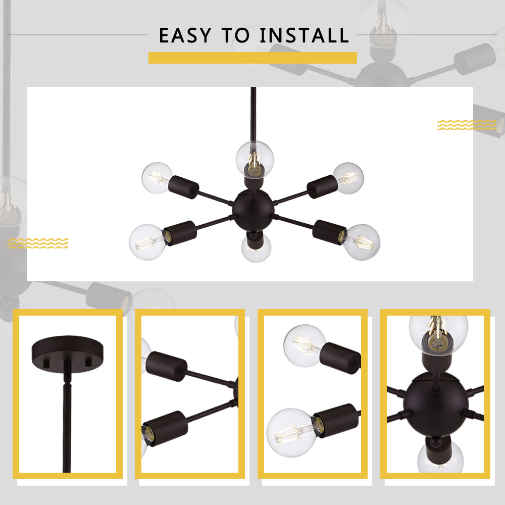 VINLUZ Modern Sputnik Chandelier Lighting 6 Lights Oil-Rubbed Bronze