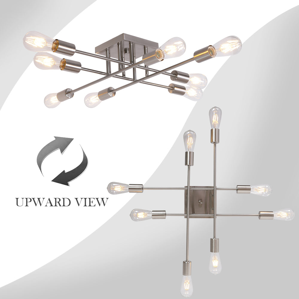 8 Light VINLUZ Industrial Semi Flush Mount Ceiling Light Brushed Nickel