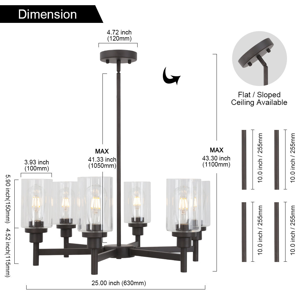 VINLUZ 6 Light Farmhouse Chandelier Classic Pendant Lighting Oil-Rubbed Bronze