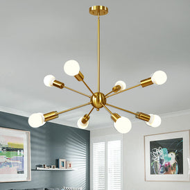 VINLUZ Mid Century Sputnik Chandelier 8 Light Brushed Brass Pendant Lighting