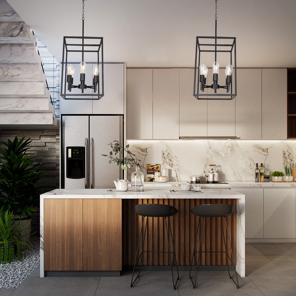 VINLUZ Traditional Farmhouse Foyer Pendant Lighting 6 Light Black