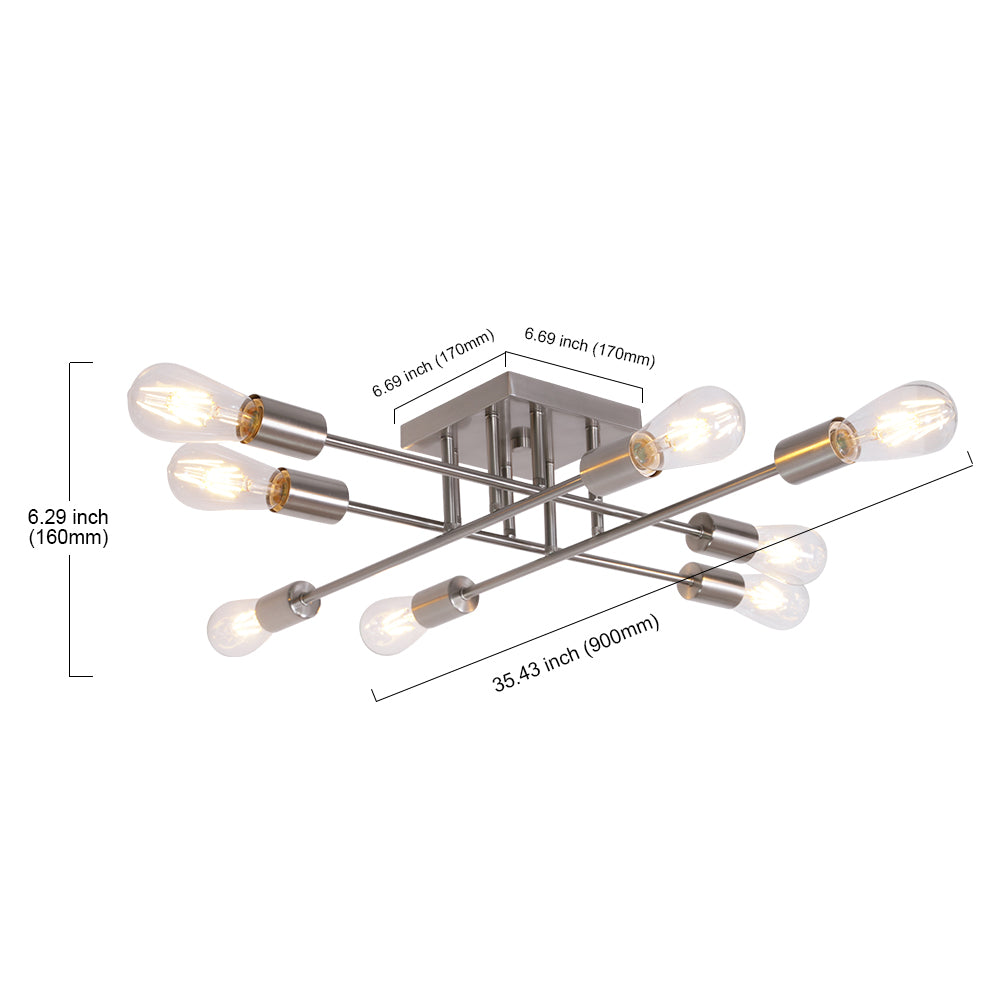 8 Light VINLUZ Industrial Semi Flush Mount Ceiling Light Brushed Nickel