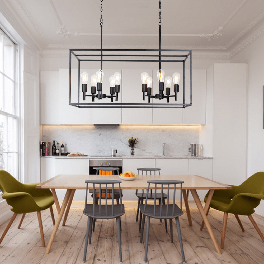 VINLUZ 10 Lights Kitchen Island Pendant Lighting Black Farmhouse Industrial Chandelier