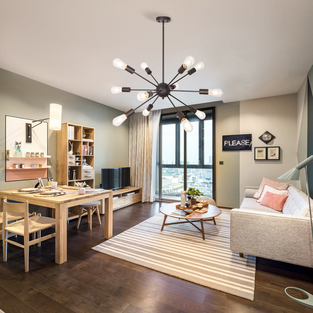 VINLUZ Modern Sputnik Chandelier Lighting VINLUZ 12 Light Oil-Rubbed Bronze