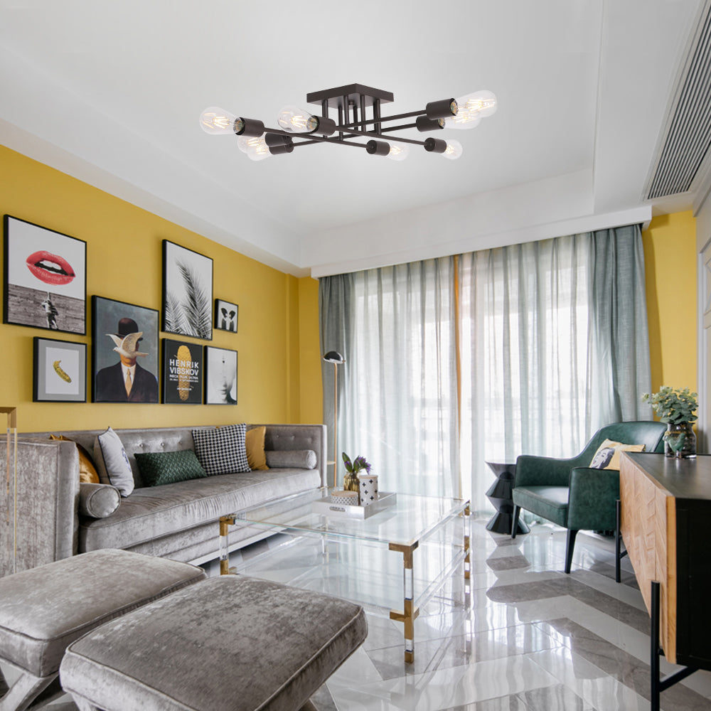 VINLUZ 8 Light Oil-Rubbed Bronze Antique Style Semi Flush Mount Ceiling Light