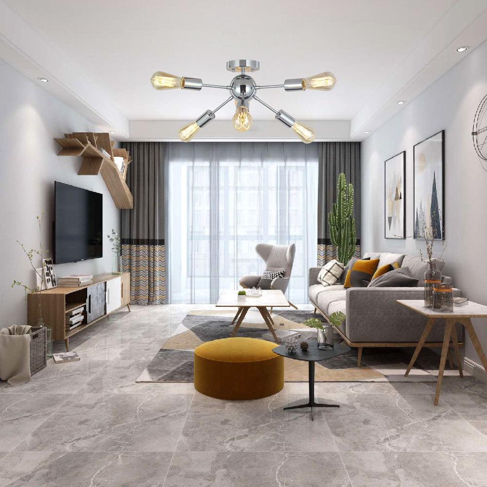 VINLUZ Sputnik Chandelier Lighting 6 Lights Chrome Modern Ceiling Light