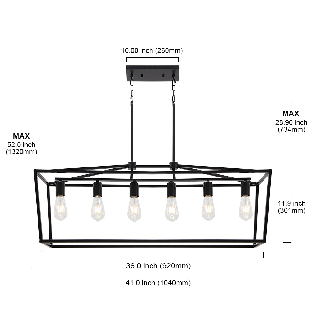 6 Light Farmhouse Kitchen Island Dining Room Chandelier Matte Black Metal