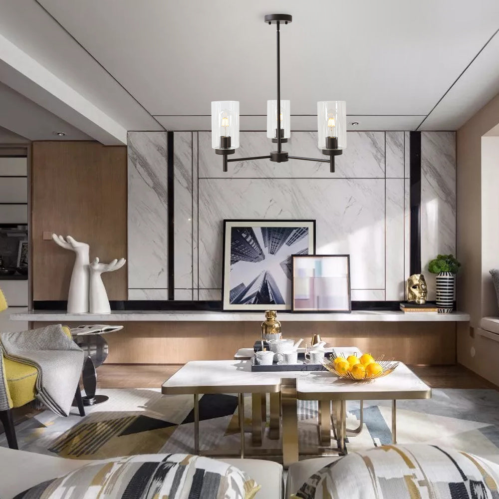 VINLUZ Contemporary 3-Light Chandeliers Rustic Clear Glass Shades Pendant Lighting Oil Rubber Bronze