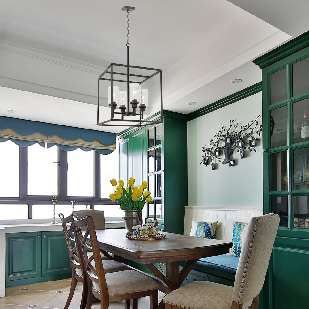 VINLUZ Classic 4 Light Farmhouse Pendant Lighting Oil Rubbed Bronze Finish with Clear Glass Shade