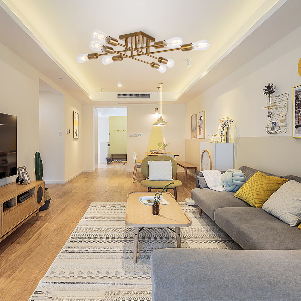 VINLUZ Modern Semi Flush Mount Light 8 Light Brushed Brass