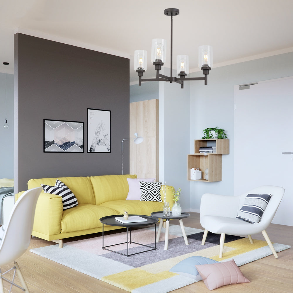 VINLUZ 4 Light Pendant Chandelier Modern Metal Lighting Oil-Rubbed Bronze