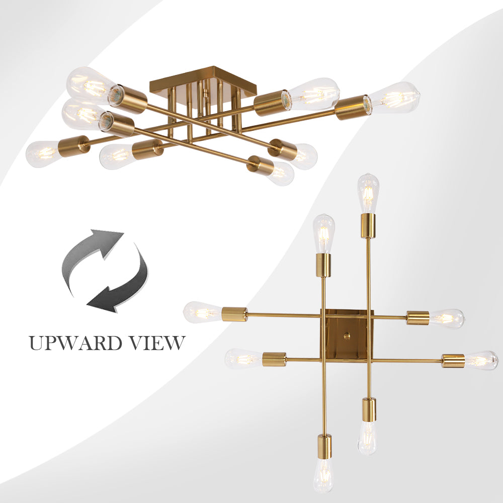 VINLUZ Modern Semi Flush Mount Light 8 Light Brushed Brass