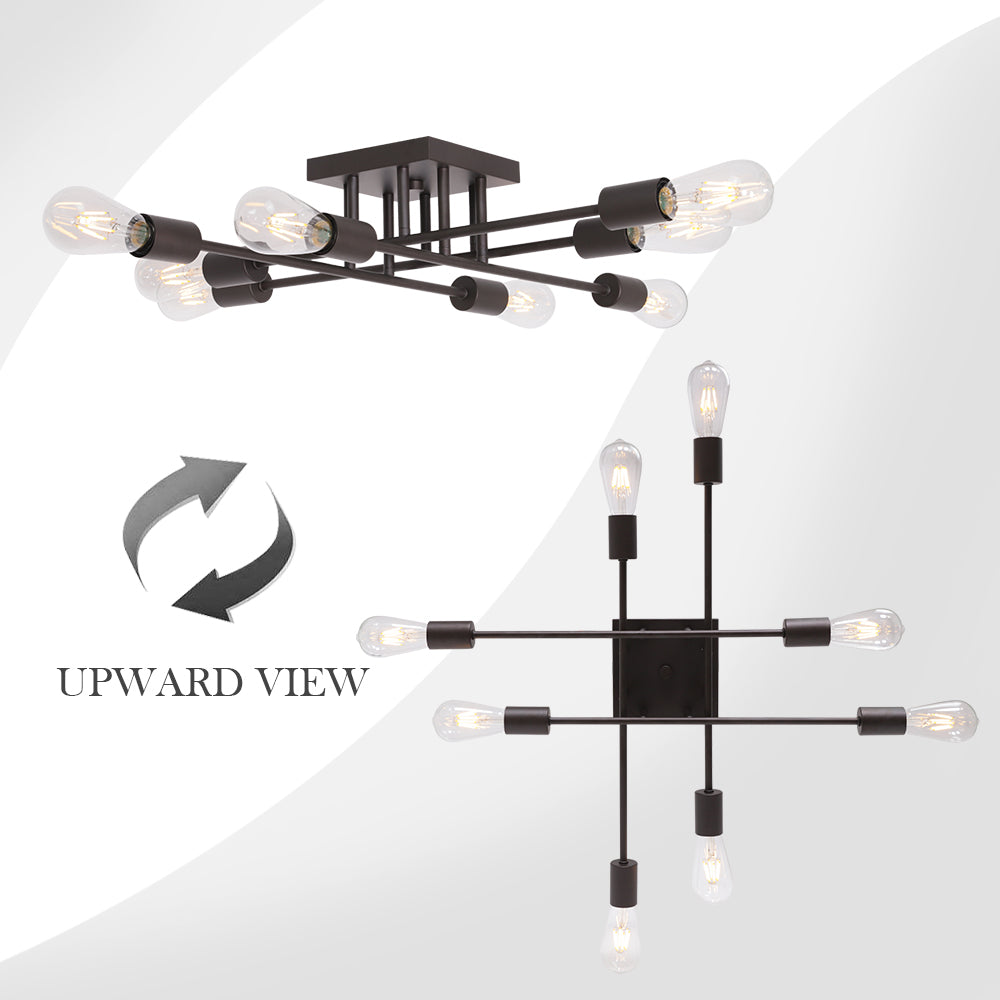 VINLUZ 8 Light Oil-Rubbed Bronze Antique Style Semi Flush Mount Ceiling Light