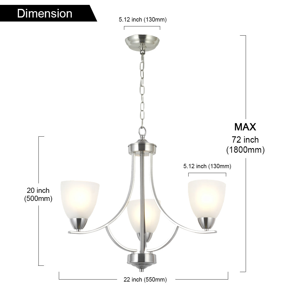 VINLUZ 3 Light Contemporary Chandeliers Brushed Nickel Modern Light Fixtures