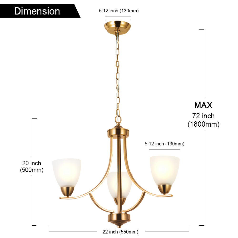 VINLUZ 3 Light Contemporary Chandeliers Brushed Brass Mid Century