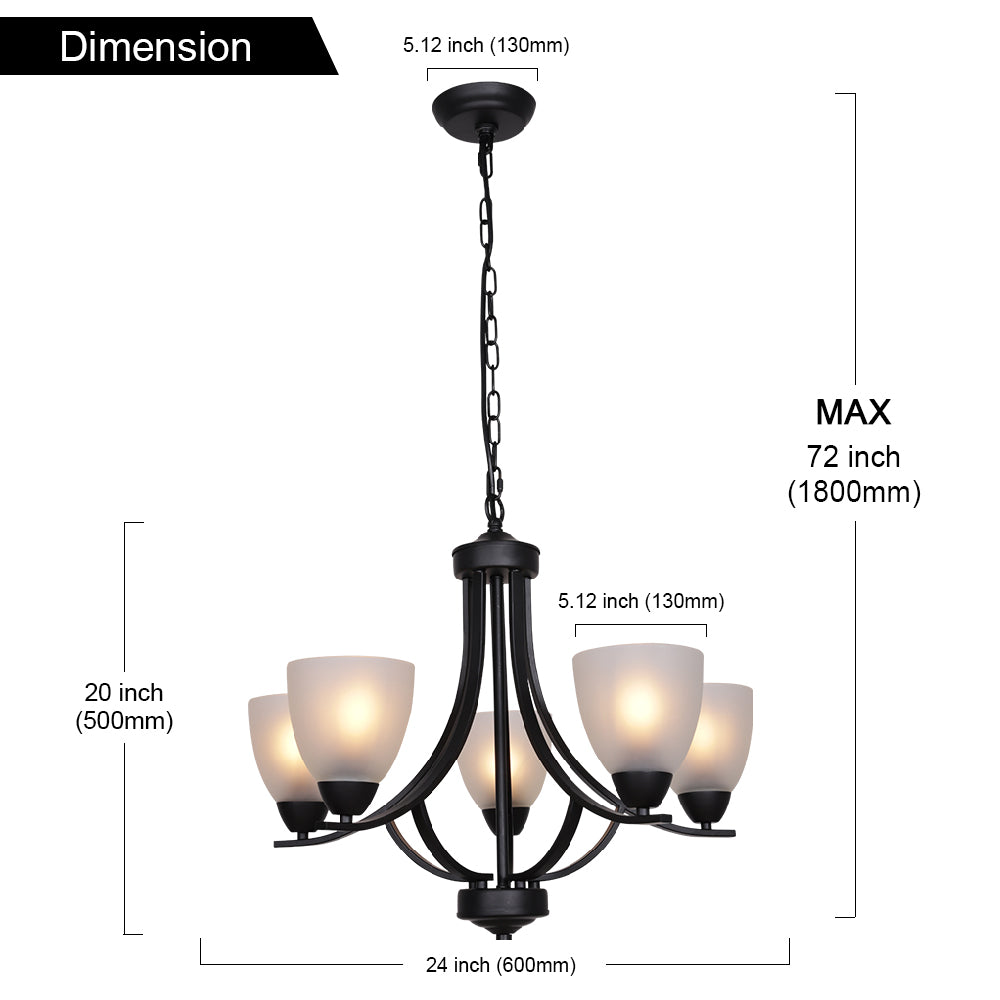 VINLUZ 5 Light Shaded Contemporary Chandeliers with Alabaster Glass Black Rustic