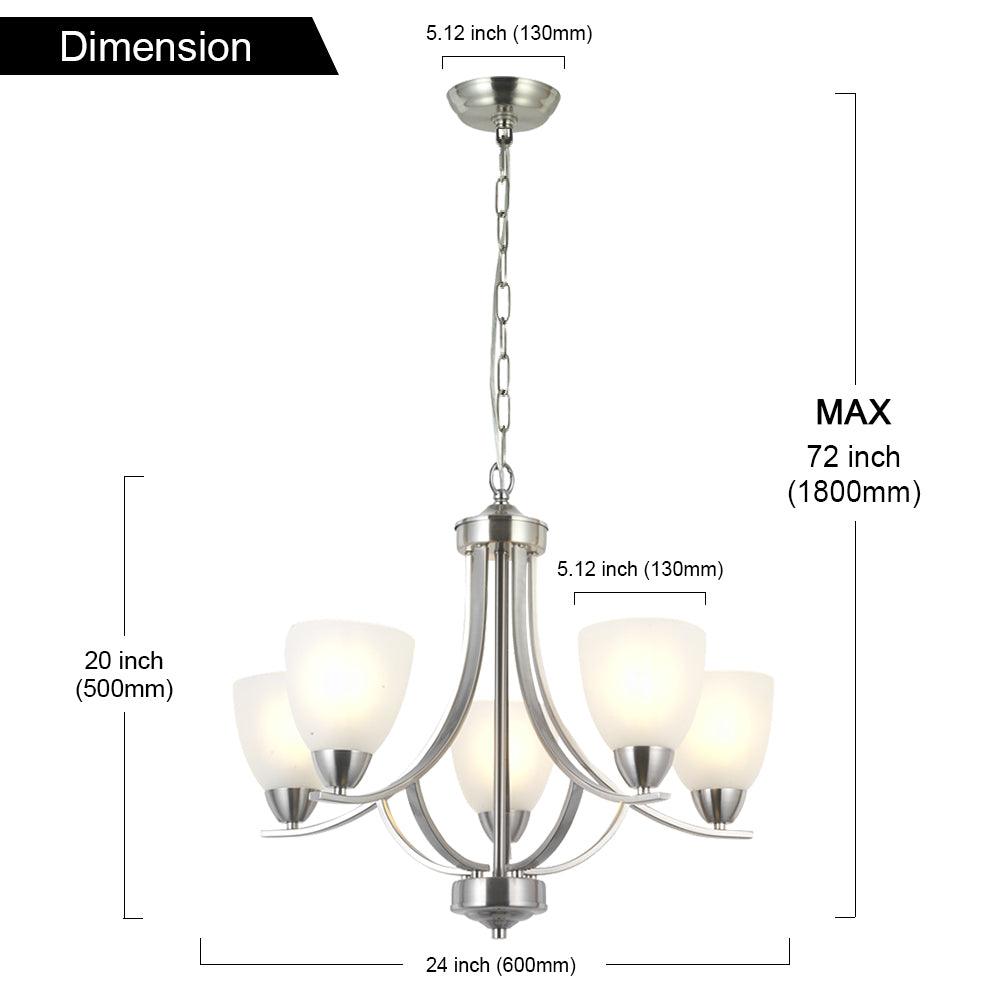VINLUZ 5 Light Contemporary Chandeliers Brushed Nickel Modern Light Fixtures