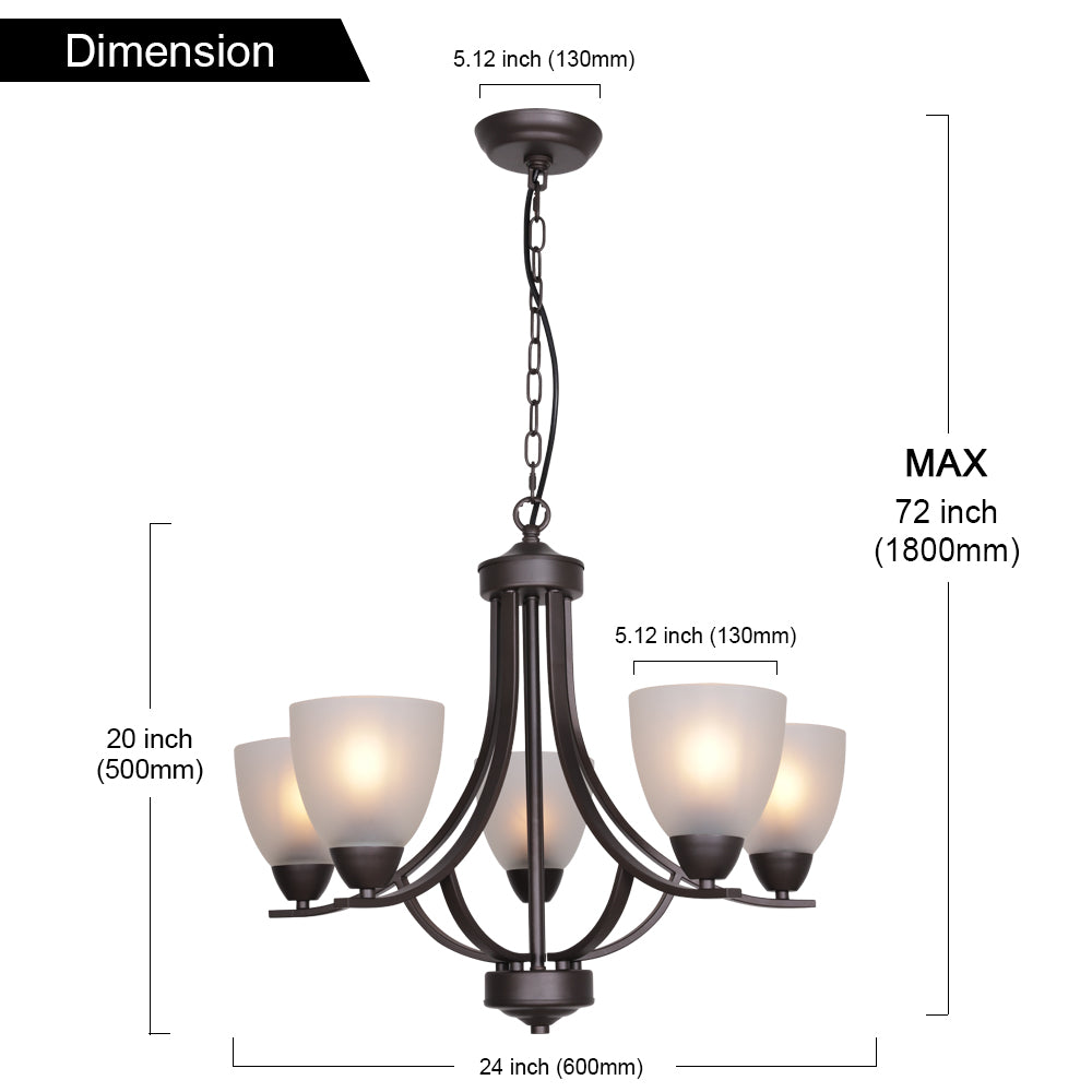 VINLUZ 5 Light Shaded Contemporary Chandeliers with Alabaster Glass Oil Rubbed Bronze