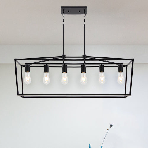 6 Light Farmhouse Kitchen Island Dining Room Chandelier Matte Black Metal