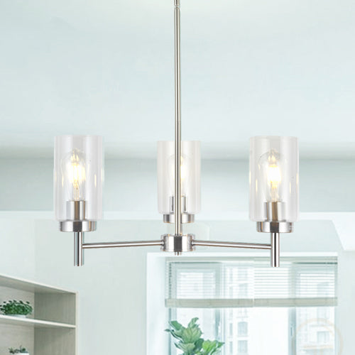 VINLUZ 3 Lights Modern Chandeliers Metal Light Fixtures Ceiling Brushed Nickel Industrial Pendant Lighting for Dinging Room Living Room Kitchen