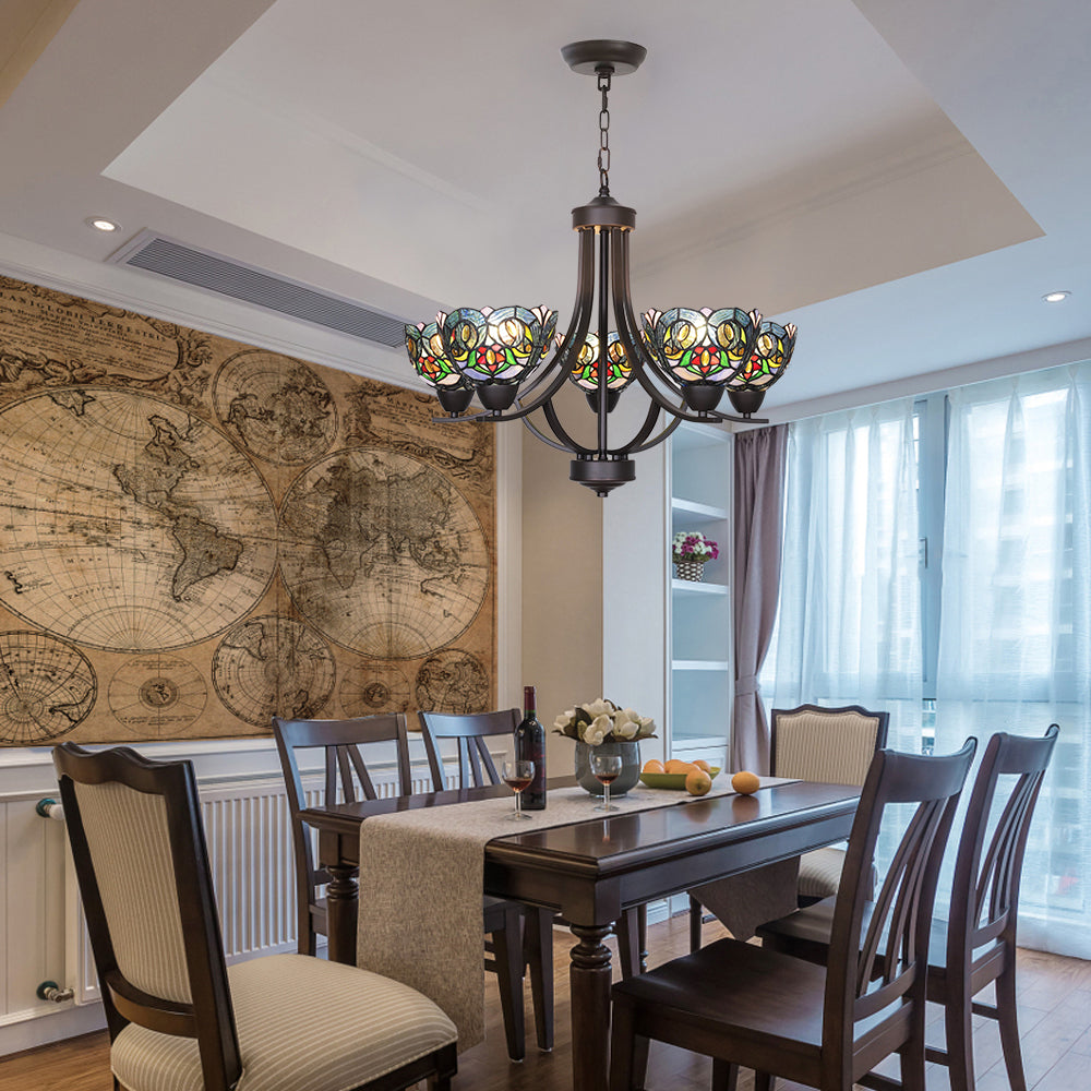 VINLUZ 5 Light Chandeliers Tiffany Style 7.5-inch Stained Glass Shaded, Oil Rubbed Bronze