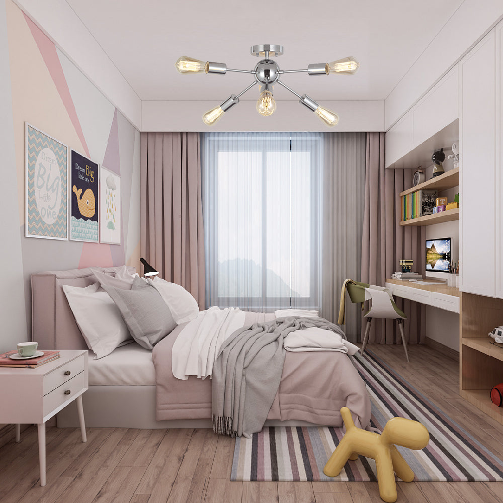 VINLUZ Sputnik Chandelier Lighting 6 Lights Chrome Modern Ceiling Light