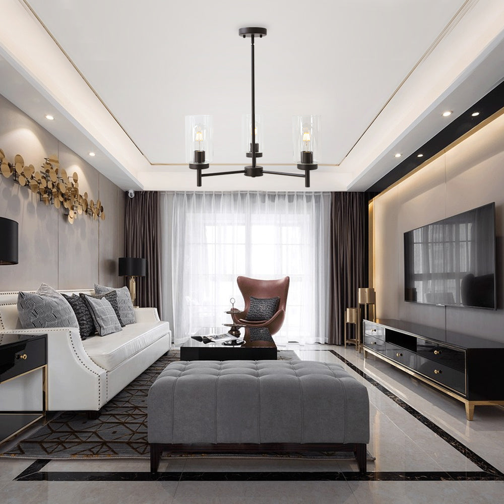 VINLUZ Contemporary 3-Light Chandeliers Rustic Clear Glass Shades Pendant Lighting Oil Rubber Bronze