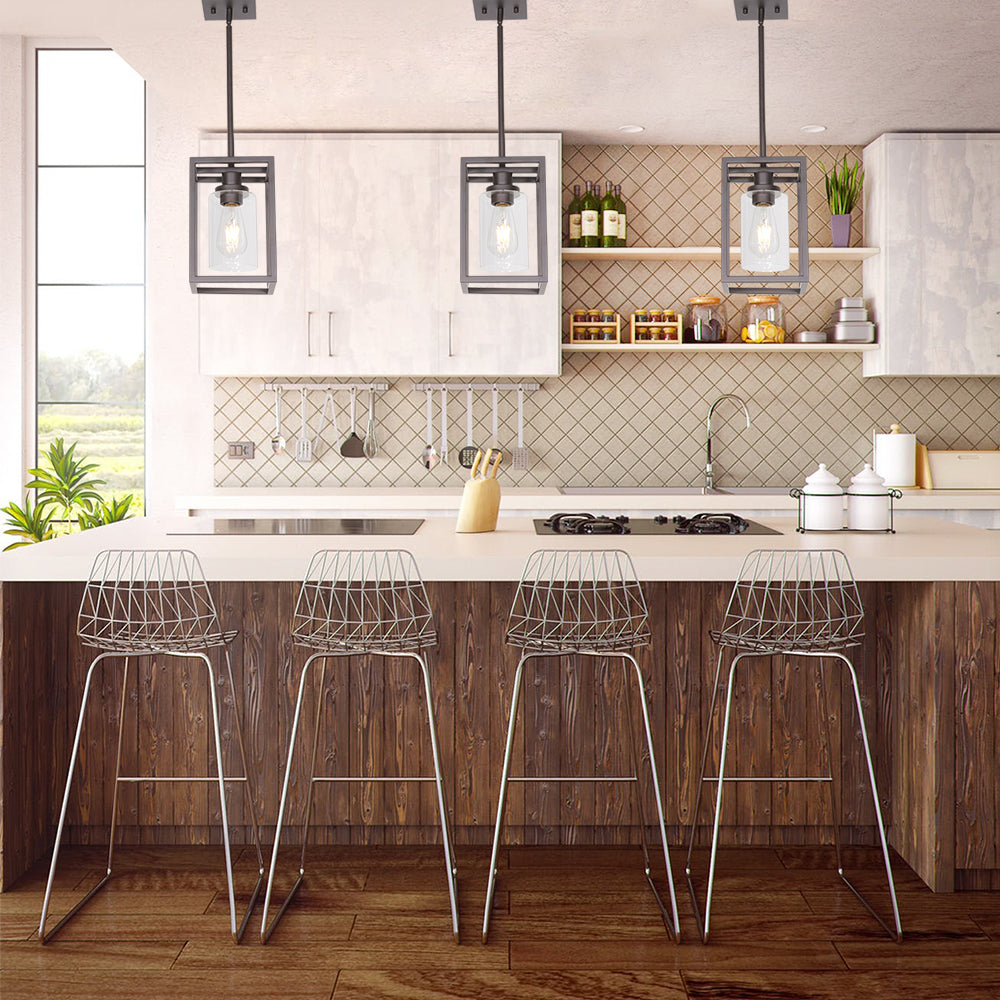 VINLUZ Single Modern Glass Pendant Light Metal Classic Oil Rubbed Bronze