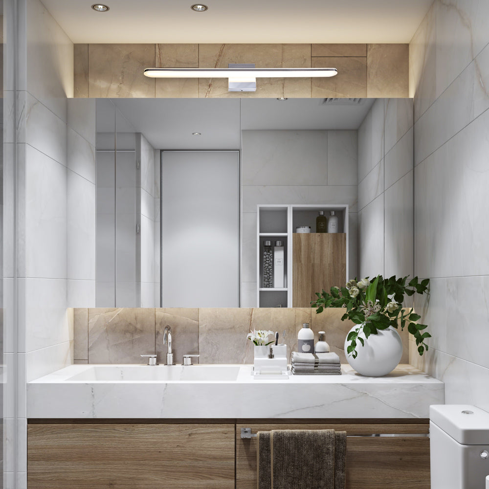 VINLUZ 26W 2700K LED Vanity Light Bathroom Light Fixture Stainless Steel Warm Light