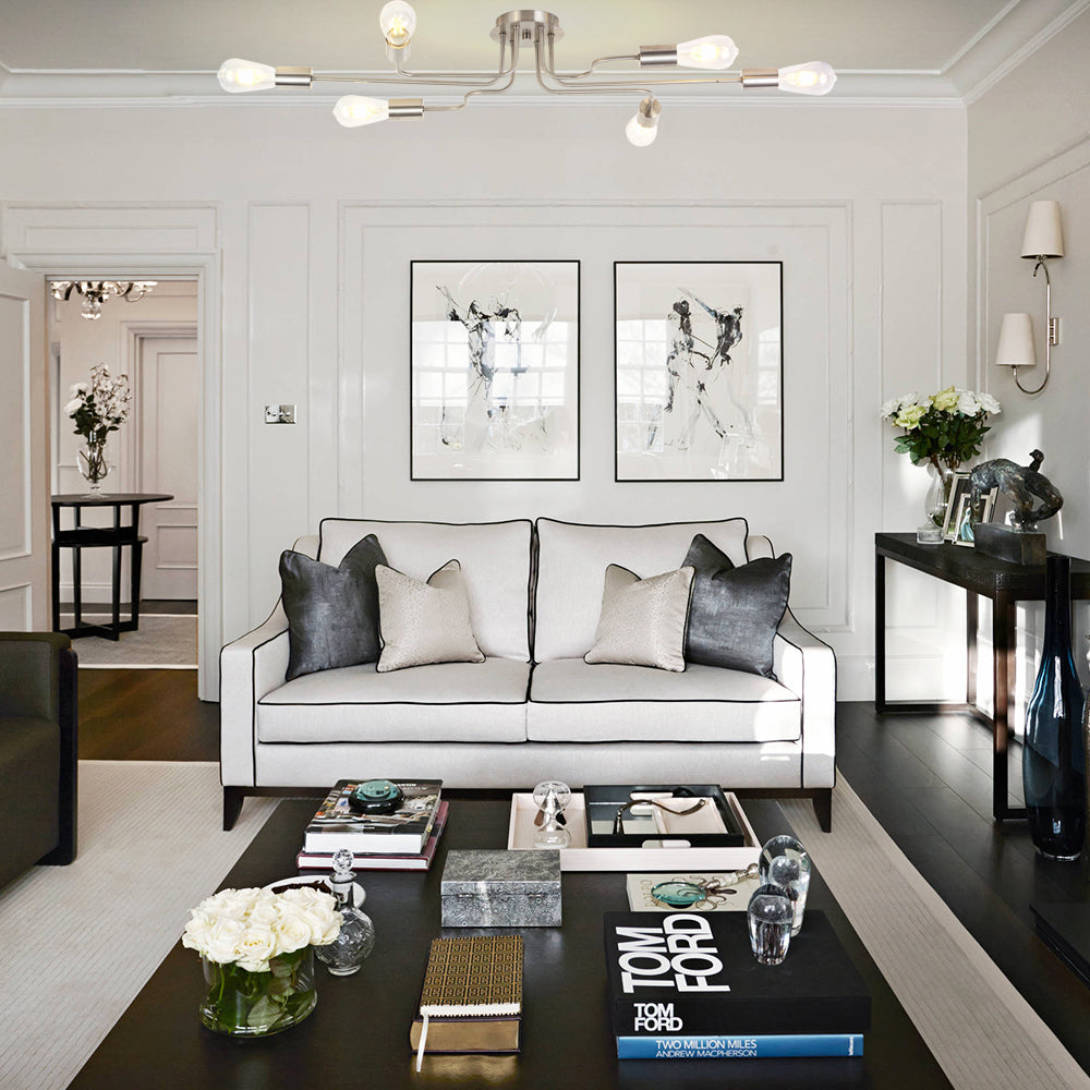 VINLUZ 6 Lights Semi Flush Mount Ceiling Light Vintage Metal Brushed Nickel