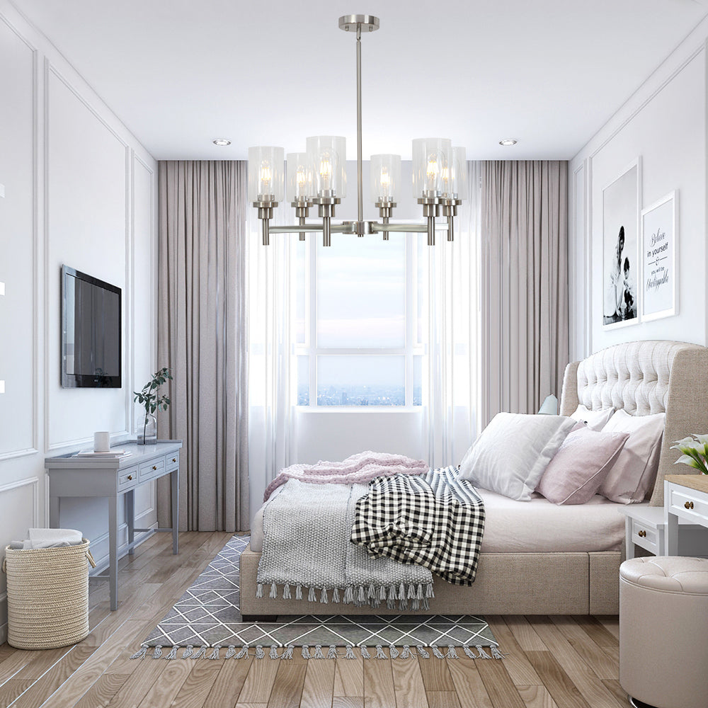 VINLUZ 6 Light Contemporary Chandelier Brushed Nickel Modern Pendant Lighting