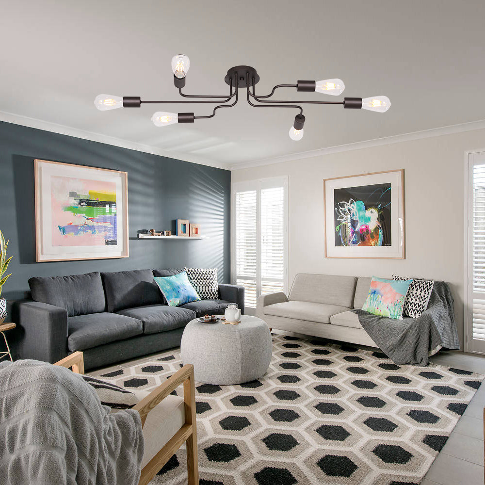 VINLUZ Metal Art 6 Lights Semi Flush Mount Ceiling Light Oil-Rubbed Bronze