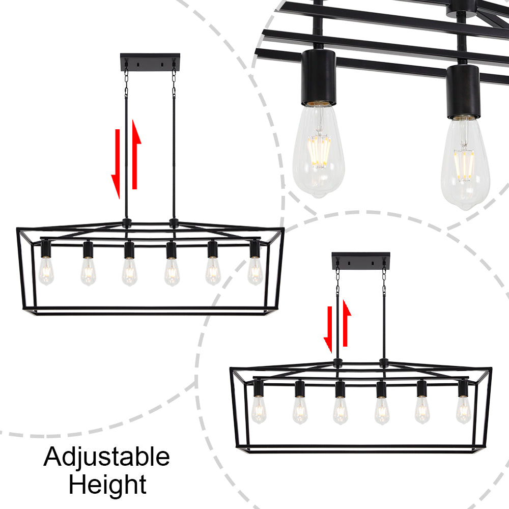 6 Light Farmhouse Kitchen Island Dining Room Chandelier Matte Black Metal