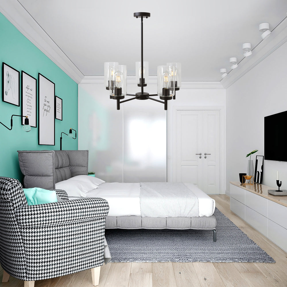 VINLUZ Contemporary 5-Light Large Chandeliers Oil Rubbed Bronze