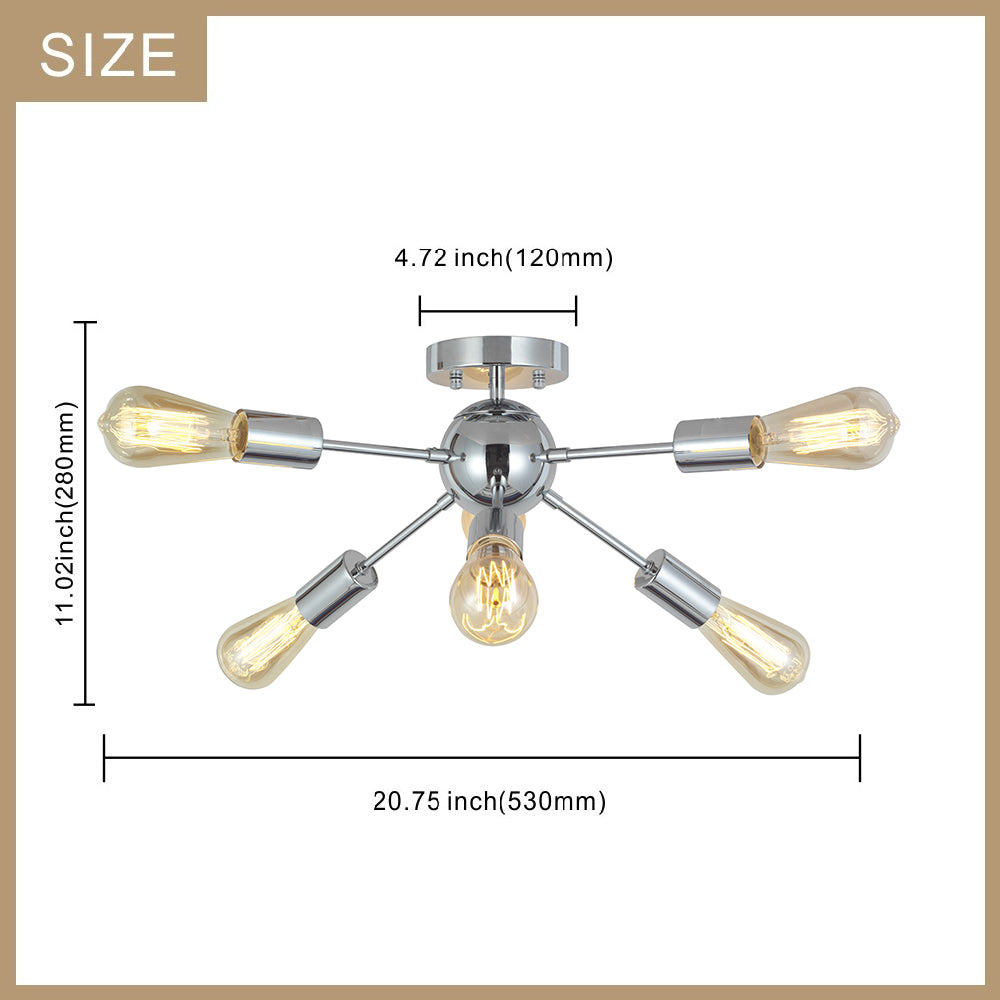 VINLUZ Sputnik Chandelier Lighting 6 Lights Chrome Modern Ceiling Light