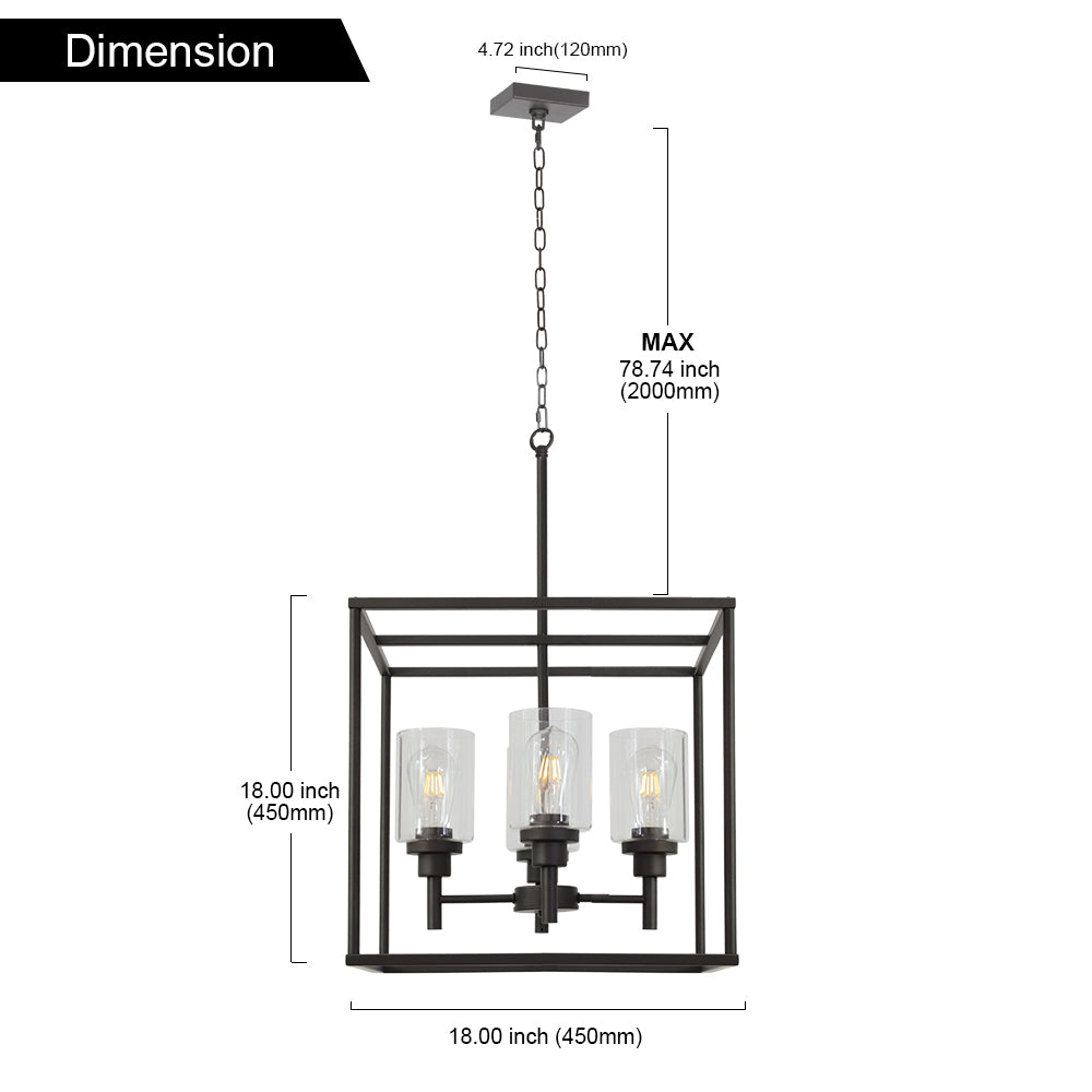 VINLUZ Classic 4 Light Farmhouse Pendant Lighting Oil Rubbed Bronze Finish with Clear Glass Shade