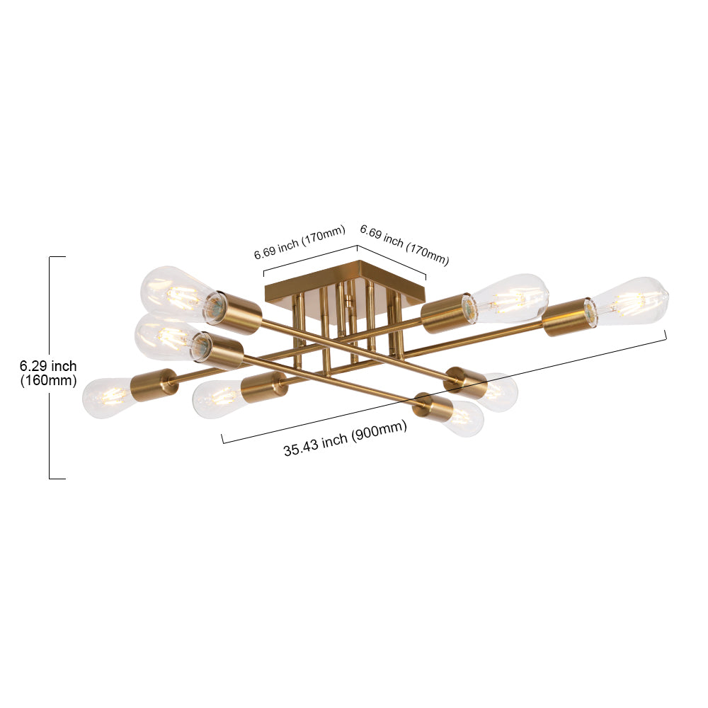 VINLUZ Modern Semi Flush Mount Light 8 Light Brushed Brass