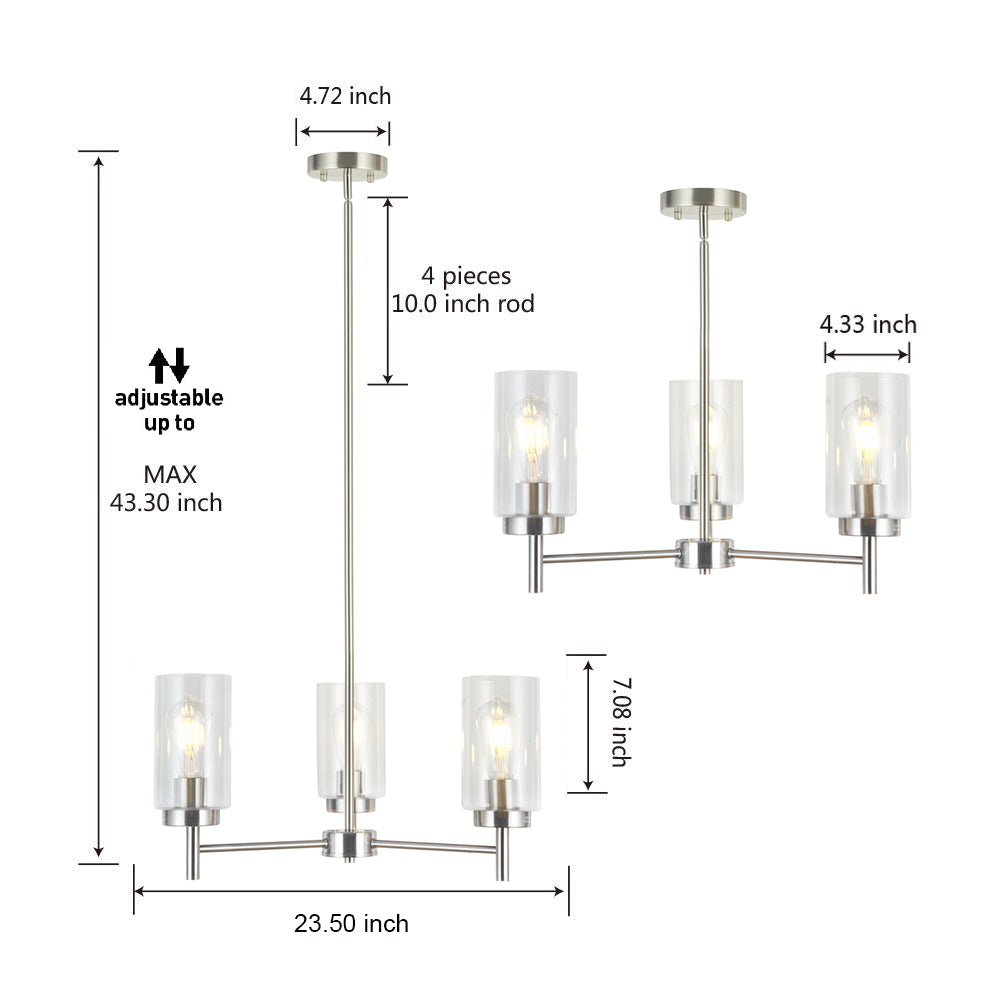 VINLUZ 3 Lights Modern Chandeliers Metal Light Fixtures Ceiling Brushed Nickel