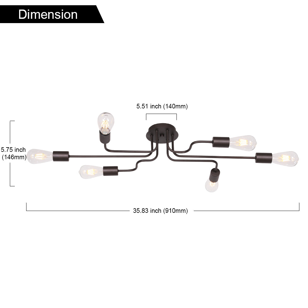 VINLUZ Metal Art 6 Lights Semi Flush Mount Ceiling Light Oil-Rubbed Bronze