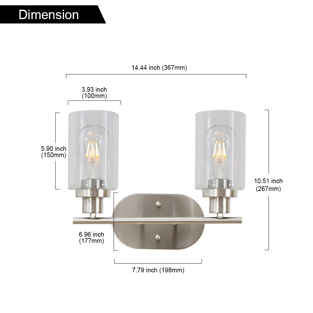 2 Light VINLUZ Bathroom Vanity Light Brushed Nickel Wall Sconce