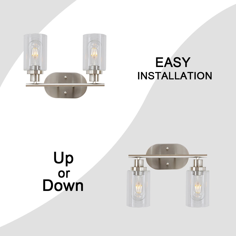 2 Light VINLUZ Bathroom Vanity Light Brushed Nickel Wall Sconce